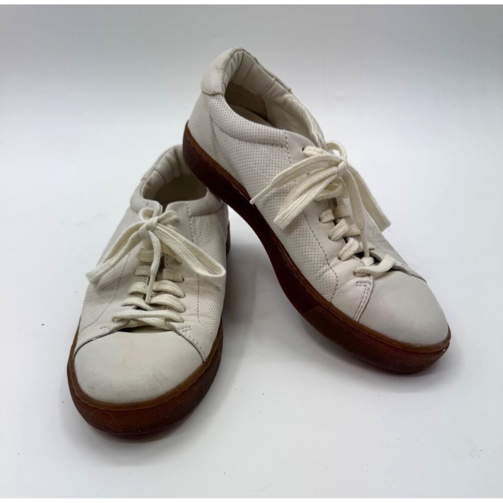 Johnston Murphy Kempton Lace to Toe White Leather Low-Top Sneakers With Gum Sole